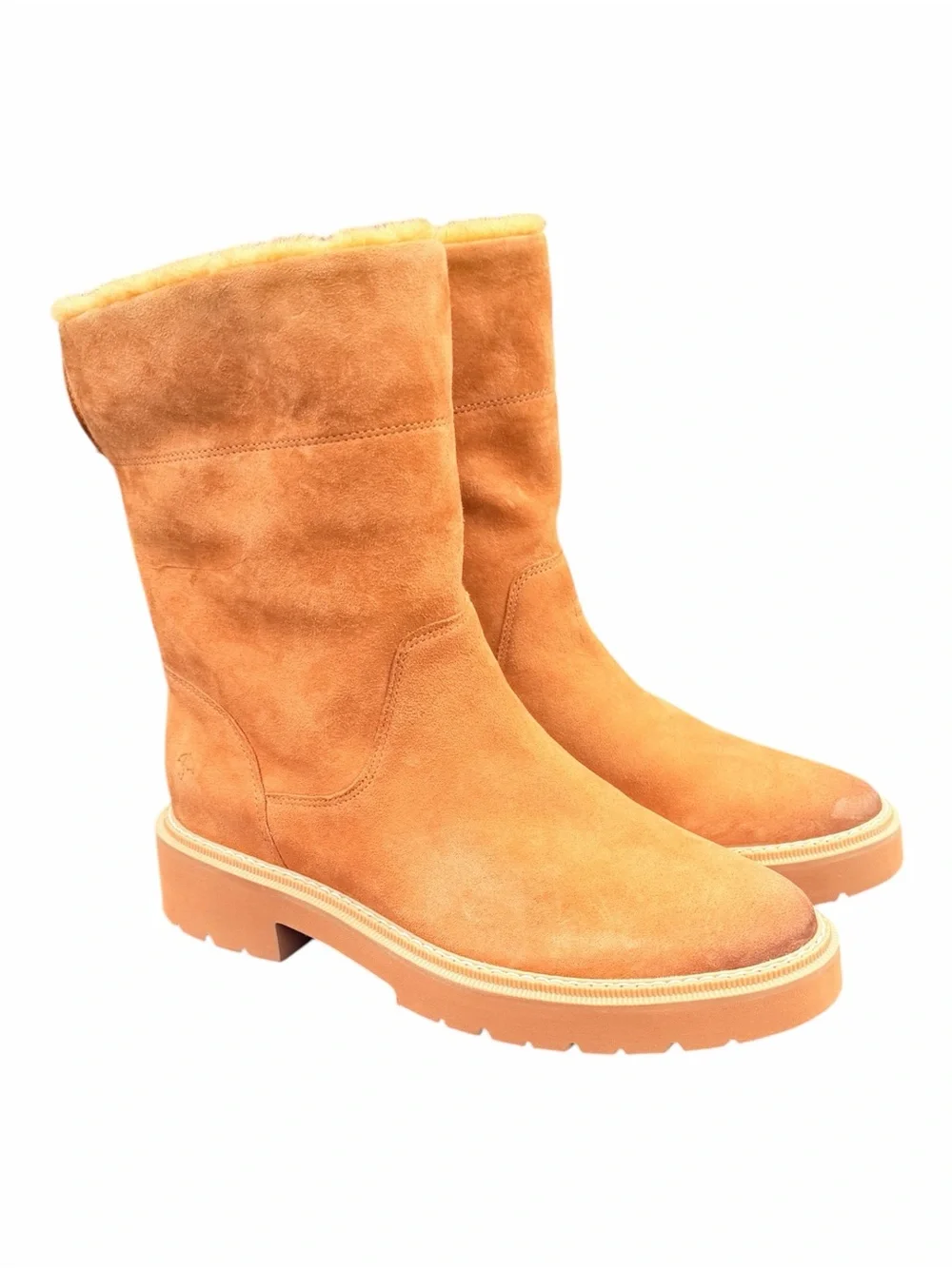 Naturalizer Sense Water Repellent Suede Faux Fur Boots Golden Caramel Size 9 NIB